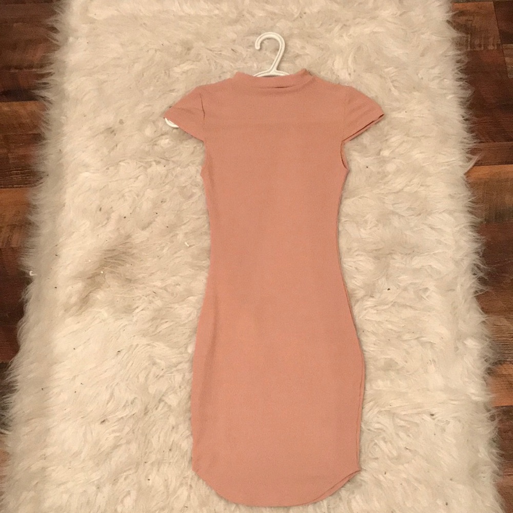 Pink high neck body con dress